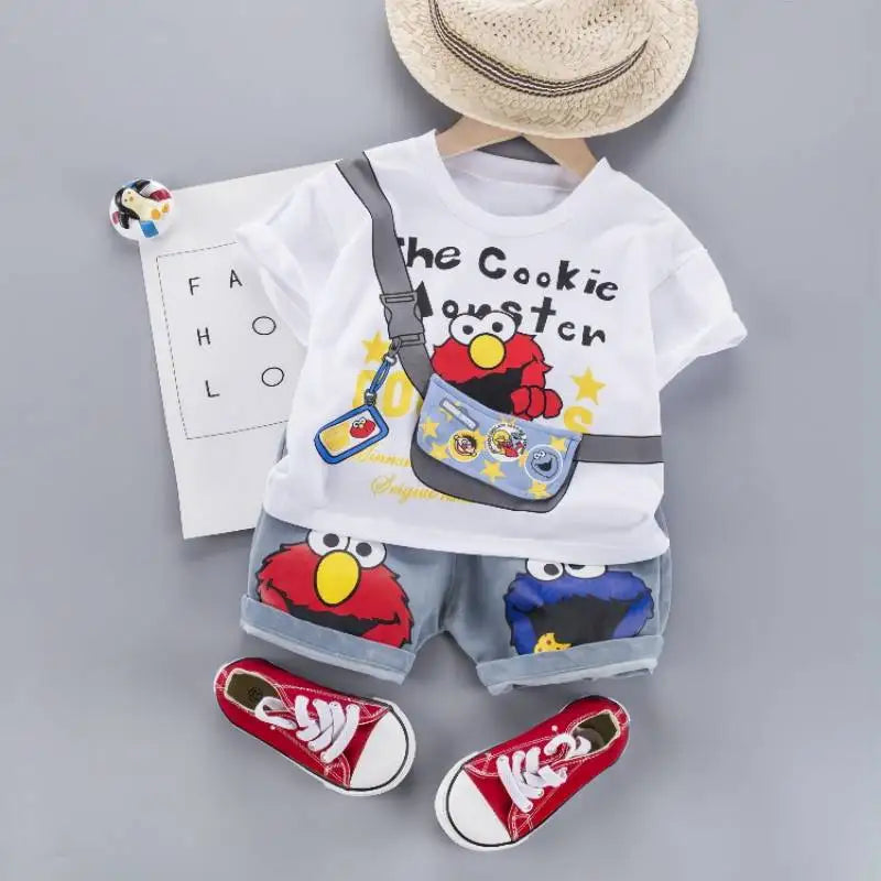 Summer Cotton Baby boys Clothing Suits Childrens girls Tshirt +Denim Shorts 2 Pcs Clothes sets
