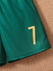 2025 Youth and Children Red and Green Splicing Color No. 7 Legend Quick-drying Sports Football Suit Set