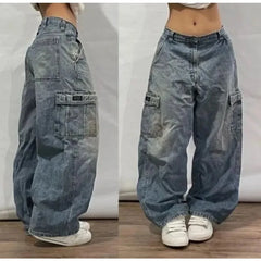 Y2K American Stitching Multi-pocket Heavy Washing Baggy Jeans