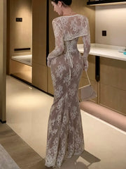 Formal attire Dresses: Mermaid Dress White Lace Wedding Evening Prom Robe