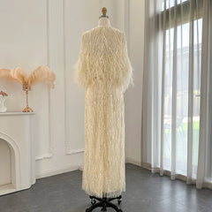 Homecoming Dresses: Light Yellow Luxury Feathers Evening Dresses for Women