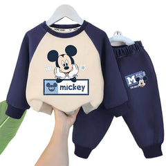 Disney Minnie Spring Fall Kids Casual Sweatshirt Set Children's Splicing O Neck Hoodies and Pants 2pcs Sets Boys Tracksuit