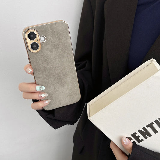 Case For Iphone 12 13 14 15 16 ProMax Plus Electroplated Frame Lambskin Phone Shell For Apple 14 15 16Promax