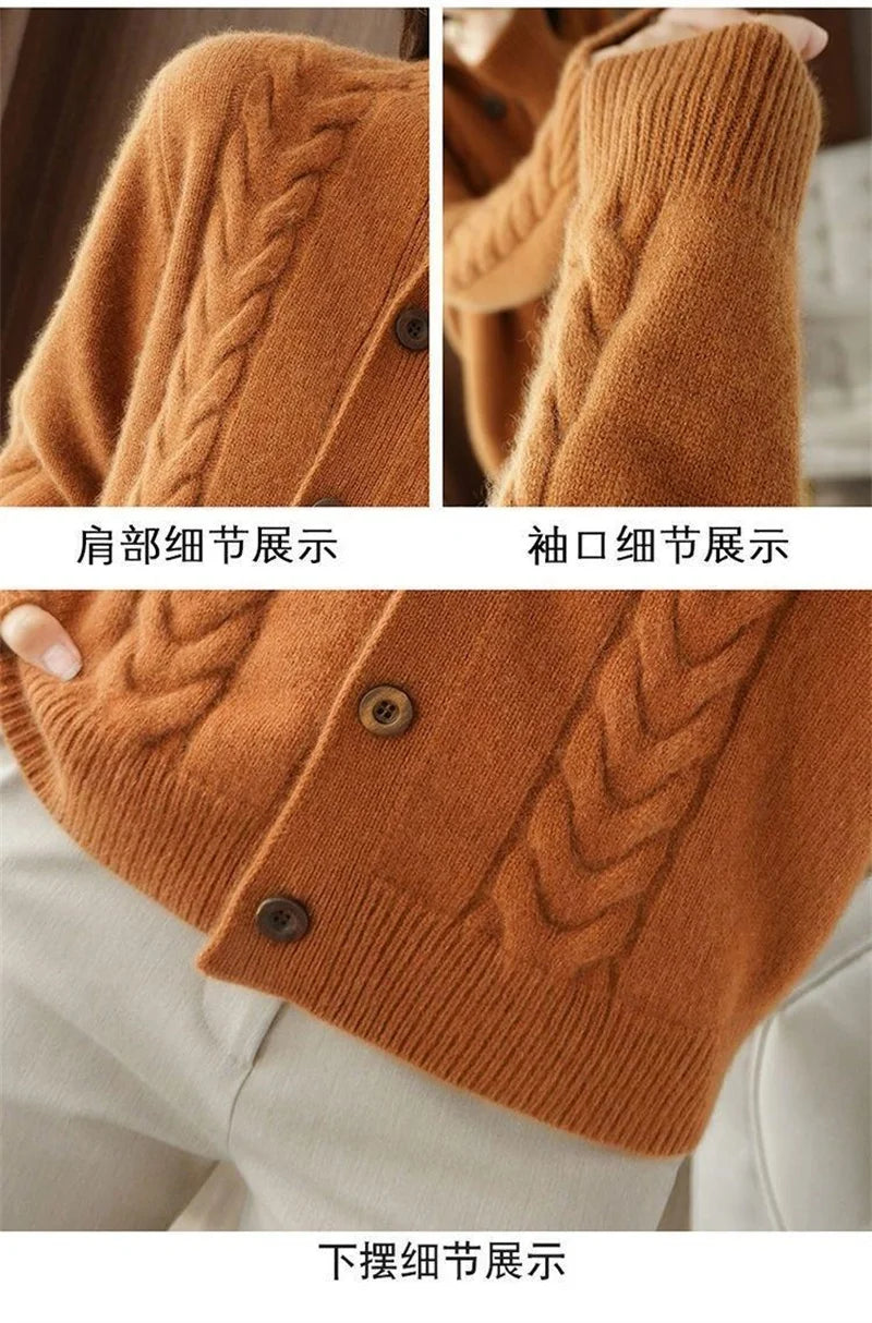 Half High Collar Twists Knitted Cardigan Autumn And Winter High-End Casual Loose
