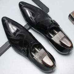 Brand Mens Dress Shoes Classic Genuine Leather Buckle Monk Strap Green