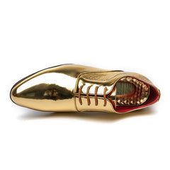 New 2024 Luxury Gold Men High Heel Leather Shoes Moccasins Designer Pointed