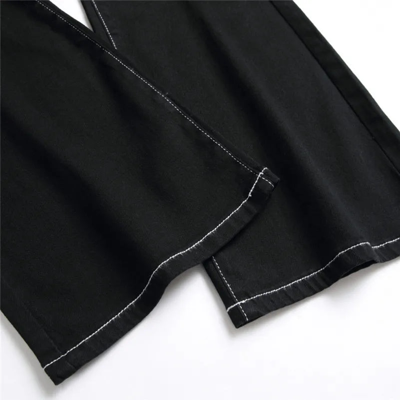 Women Stretch Flare Skinny Jeans Lady Retro Black Y2K Punk High Waist Skater Pants