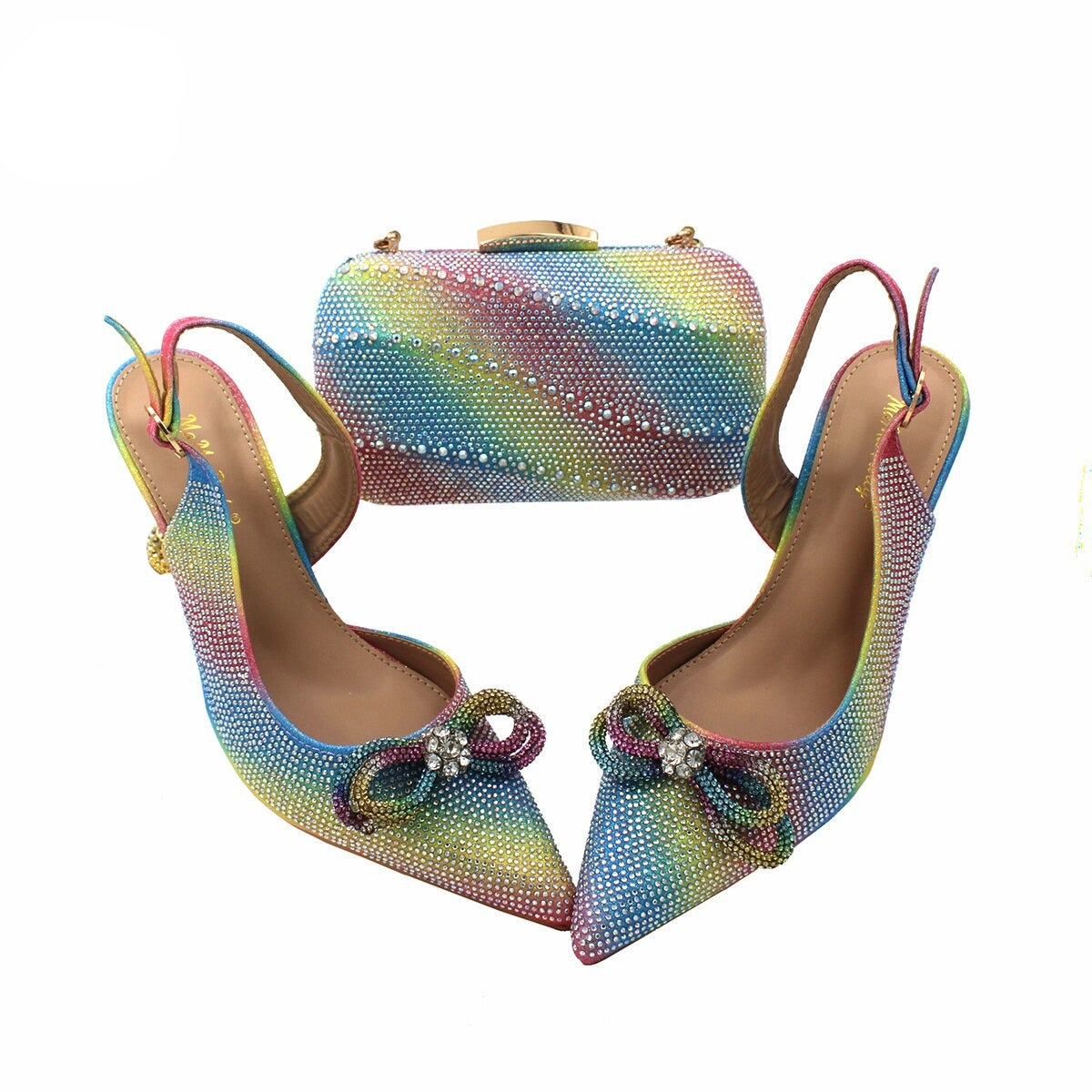 Matching Shoes and Bags: Shoes Matching Bag Set Mature Ladies Gold Color For Women