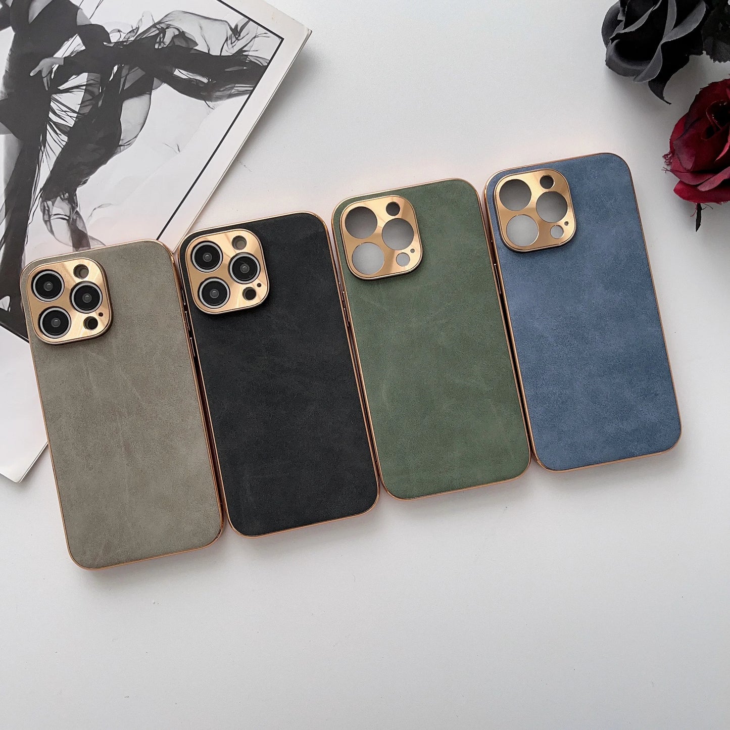 Leather Phone Case For Iphone 13 11 12 14 15 16 ProMax Plus Electroplated Frame Lambskin Phone Shell For IPHON13 14 15 16 Promax