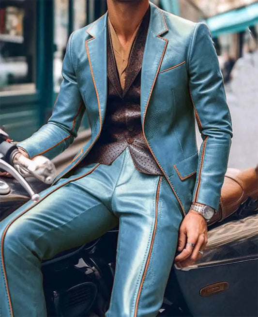 Tuxedo for Mens: Men Suit Slim Fit Blazer & Pants 2Pcs Set Contrast Trim Notch Lapel