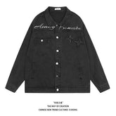 American High Street Letter XINGX Paste Cloth Embroidery Denim Coat Male Jacket