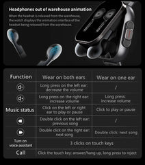 TWS Earphone Smartwatch 2.01" Headset 2 in 1 Smart Watch BT Call Blue Tooth Headphones Watches Heart Rate Sport Fitness Bracelet