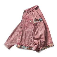 American Vintage Cowboy Coat Women New Patchwork Pink Denim Coats Men