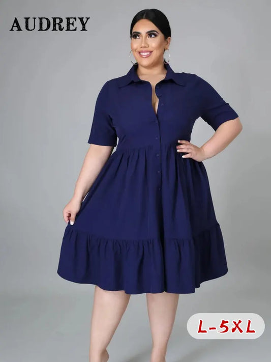 Fashion Plus Size Casual Blouse Dress Elegant Ruched Party Ladies Dresses for Women