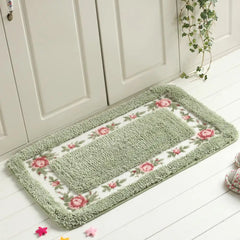 Pastoral Style Rose Flower Rug Shaggy Area Rugs Pattern Non Slip Water Absorption