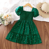 Dress Kids Girls Dark Green Cute Princess Dress 2-6 Years Short Sleeve Dress