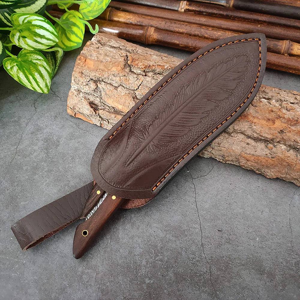 Multi-purpose Feather Pattern Knife With Scabbard Stainless Steel Meat Knife