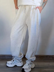 Sweatpants Women Winter Straight Leg Fleece Pants Elastic Waist Gray Velvet Trousers