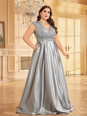 Homecoming Dresses: Plus Size Plus Size Luxury Gold Satin V-Neck Evening Dress