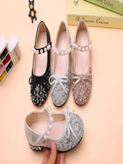 Summer Girls Shoes Bead Mary Janes Flats Fling Princess Glitter Shoes