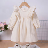 Baby Girl Fashion Autumn Dress Princess Style Solid Color Ruffle Edge Dress