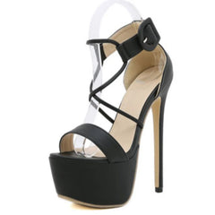 High Heel Women Shoes Open Toe PU Solid Ankle Buckle Strap Platform Sandals