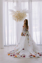 Homecoming Dresses: Embroidery Tulle Fabric Prom Dress Detachable Train Prom Dress