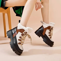 Women Snow Boots Genuine Leather Platform Winter Women Ankle Boots