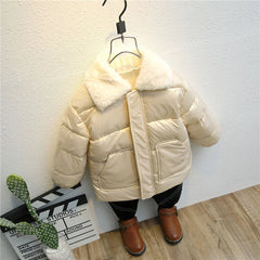Winter Children's Warm Cotton Jackets Rabbit Fur Collar Coats Baby Short Quilted Jacket