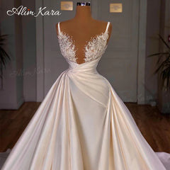 White Bridesmaid Dresses: Wedding Dresses for women Satin Mermaid Court Train