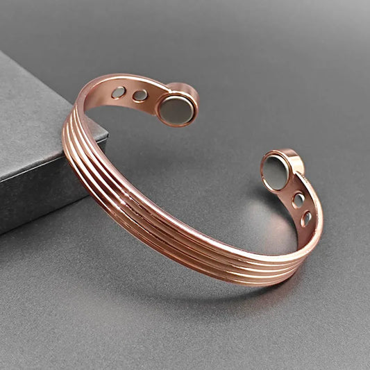 Pure Copper Bracelets for Men Women Rose Gold Color Adjustable Cuff Bangles Arthritis Health Big Magnets Jewelry