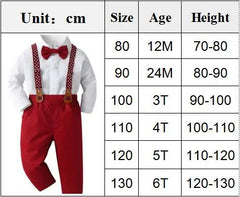 1 2 3 4 5 6 7Y Boy Christmas Outfit White Shirt+Star Printed Strap Set Children Autumn Formal Gentleman Wedding Flower Costume