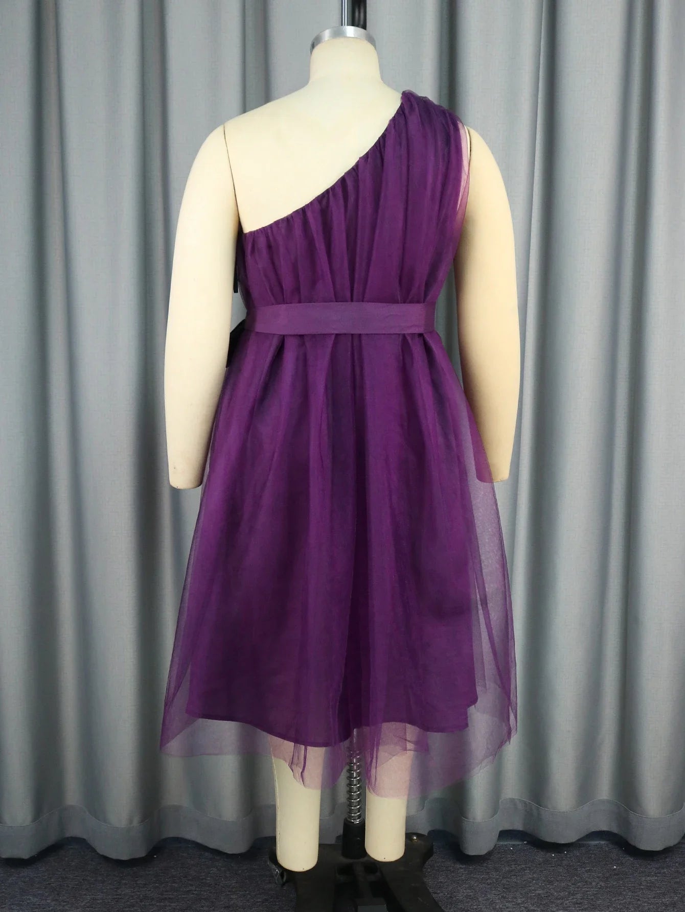 Party Dress Mesh Tulle One Shoulder with Waist Belt Women Event