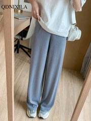 2024 Spring Summer Ice Silk Wide Leg Pants for Women Korean