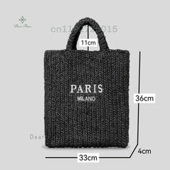 Women Fashion Striped Summer Beach Straw Knitting Shoulder Bag Hollow Out