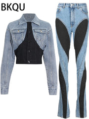 Elastic Skinny Pencil Jeans Women Y2K High Waisted Contract Color
