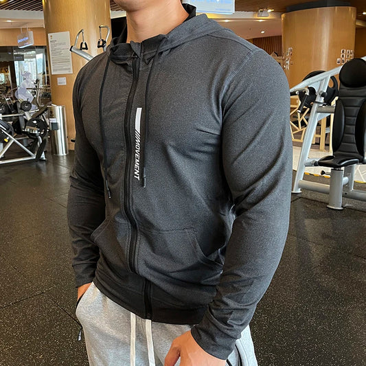 Men's Sports Hoodies Quick Dry Elastic Hooded Male Fitness Running Jackets Outdoor Gym
