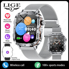 LIGE 2025 Rugged Military Smart Watch Men Outdoor Watches lP68 Waterproof 1.95" Al Voice BT Call Man Smartwatch For Android IOS
