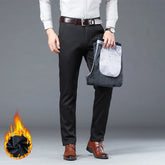 Men's Warm Casual Pants Business Fashion Fleece Thick Trousers Office Stretch Pants