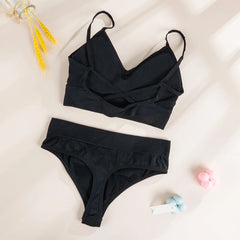 Women Top Panties Set Cotton Tops Low Waist Briefs Underwear Set Comfortable Soft
