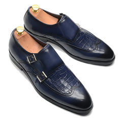 Classic Style Mens Double Buckle Monk Strap Dress Shoes Genuine Leather