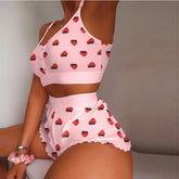 2 Pieces Set Women's Pajama Shorts Suit Multiple Print Underwear Lingerie