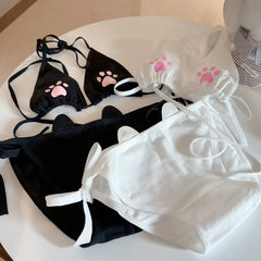 Lace Up Lolita Women's Underwear Set Cotton Breathable Kawaii Cat Claw