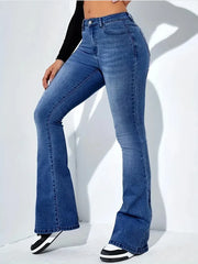 Elegant Women Flare Stretch Moustache Jeans Skinny Bell Bottom High Waist Denim