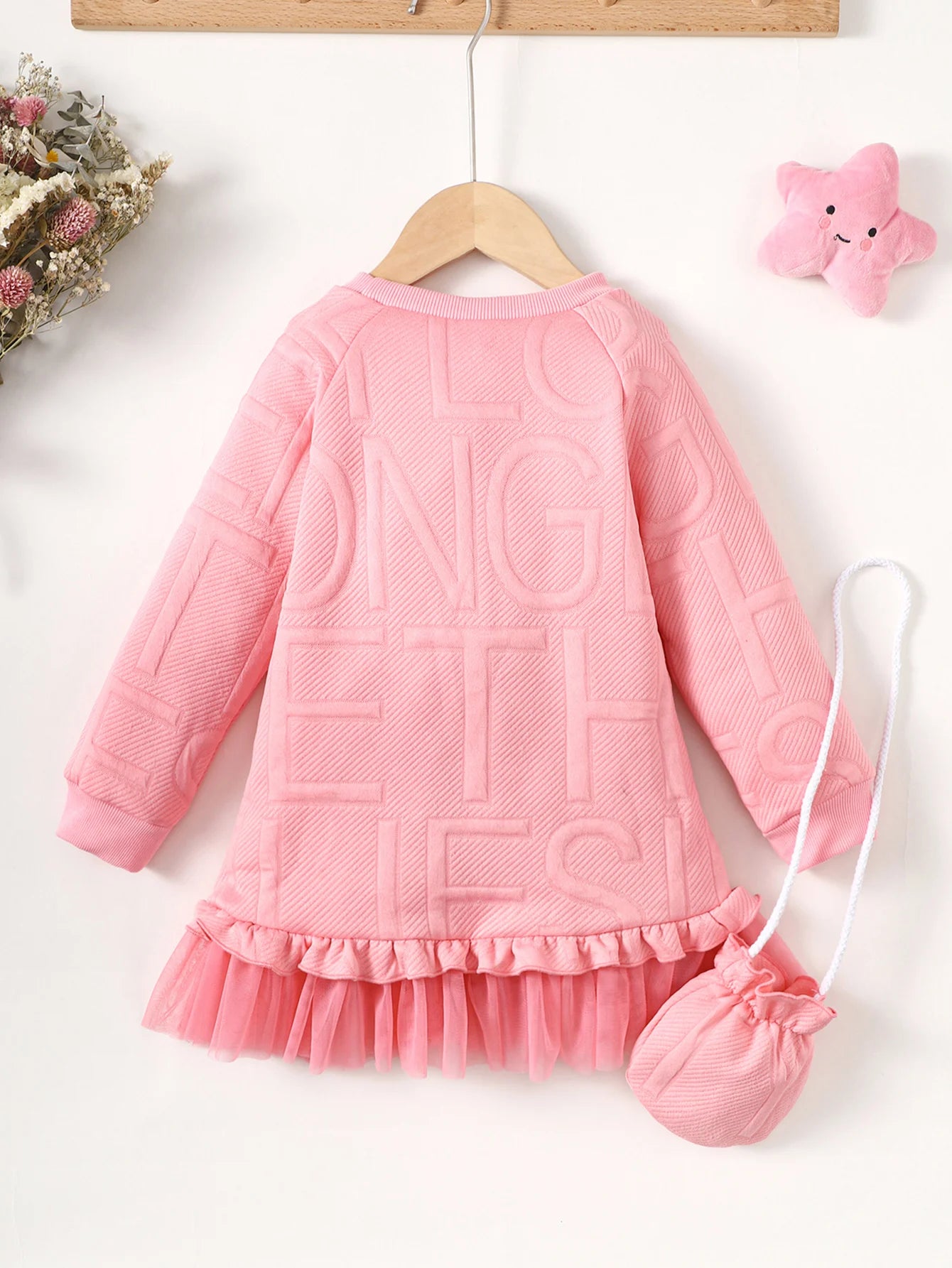 Children Girl Embossed Letter Long Skirt Autumn Long Sleeve Dress