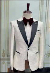 Black and White Men's Suit 3-piece Gold Palace Print Road Wedding Costume Men