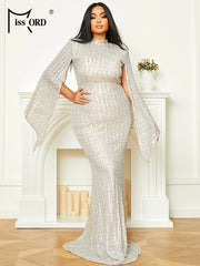 Missord Sequin Plus Size Wedding Party Dress Elegant Women Turtleneck