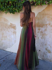 Evening Dresses: Elegant Dress Deep V Neck Spaghetti Strap Tie Dye Printed