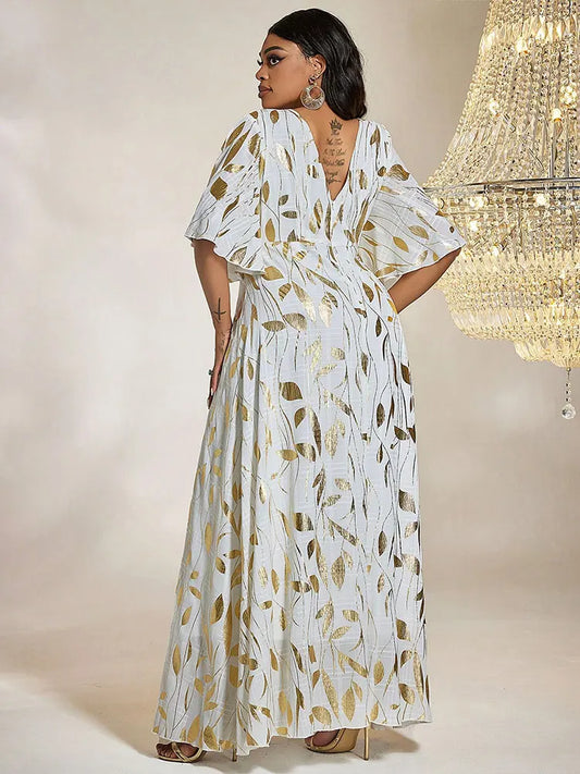 Women Plus Size Maxi Dresses Wedding Guest Mom Banquet Dress Lotus Sleeves