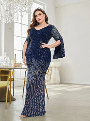 Homecoming Dresses: Plus Size Elegant Sequin Blue Evening Dress Women